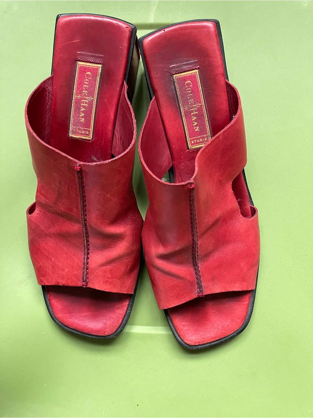 Cole Haan Red Leather Cutout Open-Toe Mules